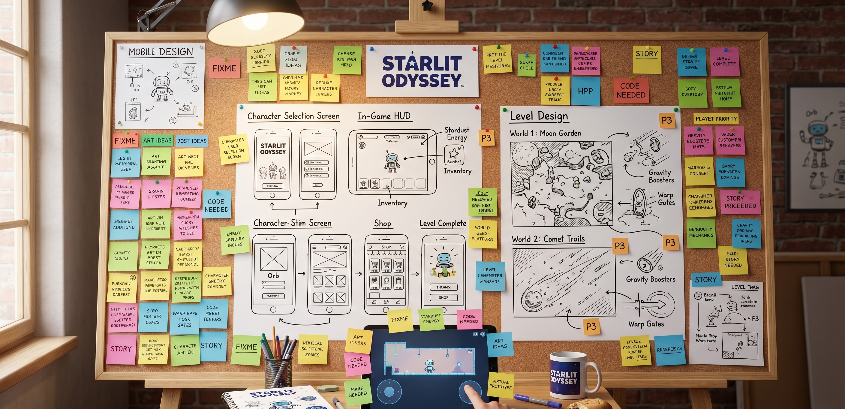 Mobile game design planning board